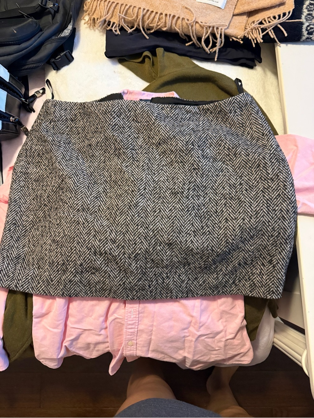 Whistles UK brand Gray Herringbone Pencil Skirt - Classic Office Style